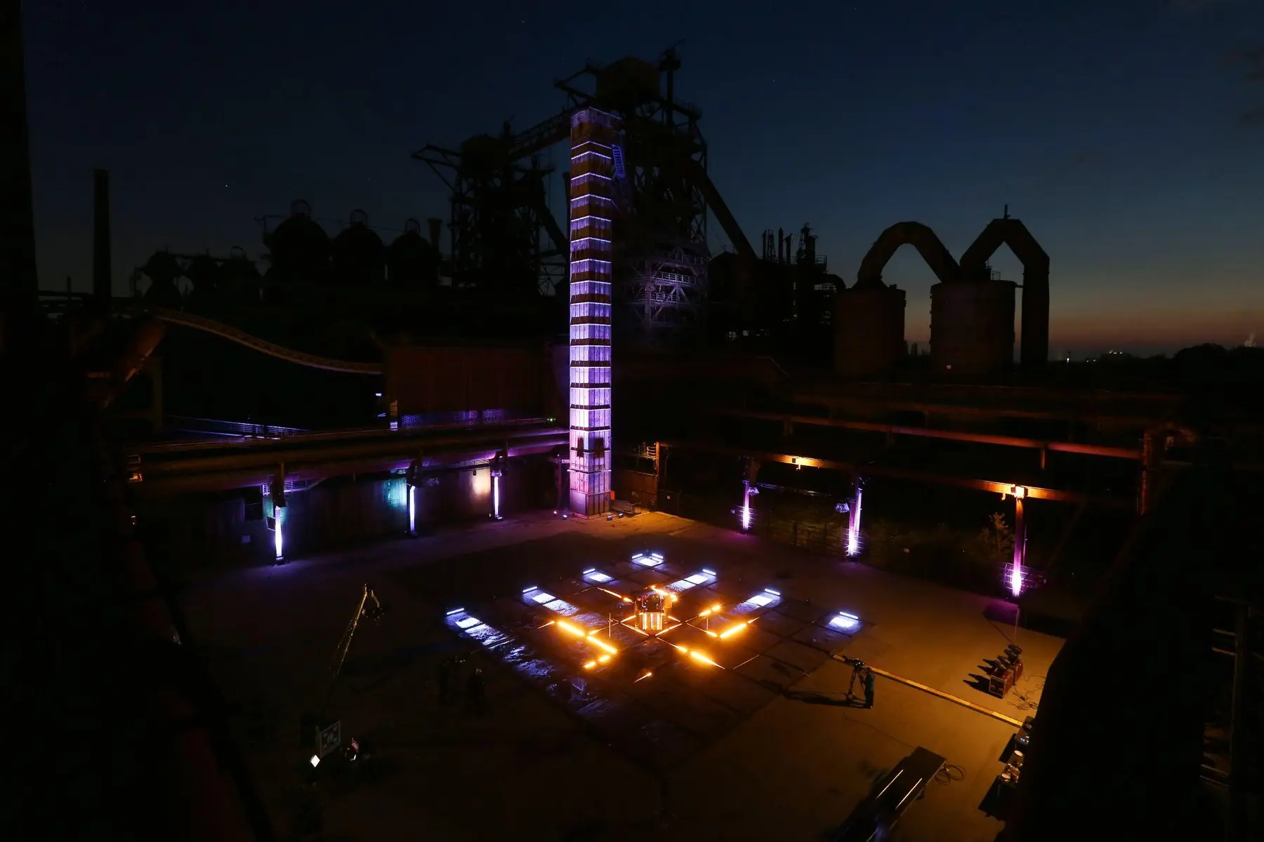 Aerial night view — Landschaftspark Duisburg-Nord